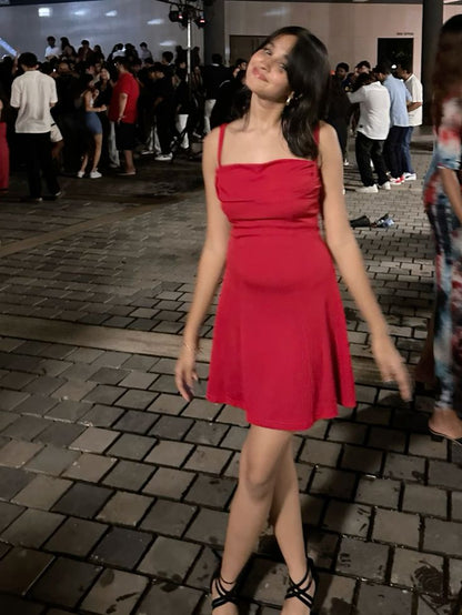 Red A Line Spaghetti Straps Satin Short Homecoming Dress,Summer 19th Birthday Dress GG4377