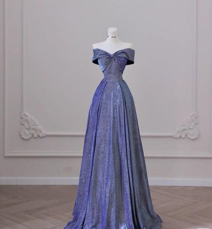 Elegant A Line Off The Shoulder Purple Satin Long Prom Dress, Evening Dress GG438