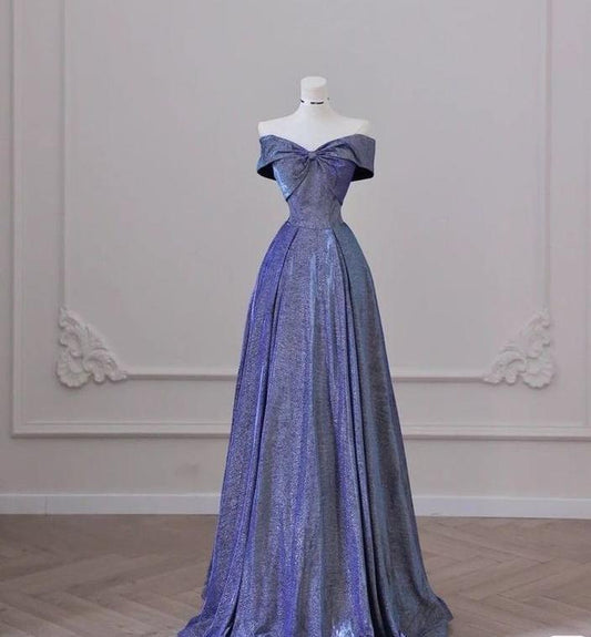 Elegant A Line Off The Shoulder Purple Satin Long Prom Dress, Evening Dress GG438