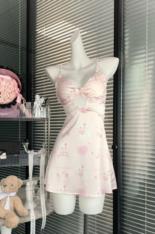 Cute A Line Spaghetti Straps Printed Satin Hollow Short Homecoming Dress,Summer 19th Birthday Dress GG4384