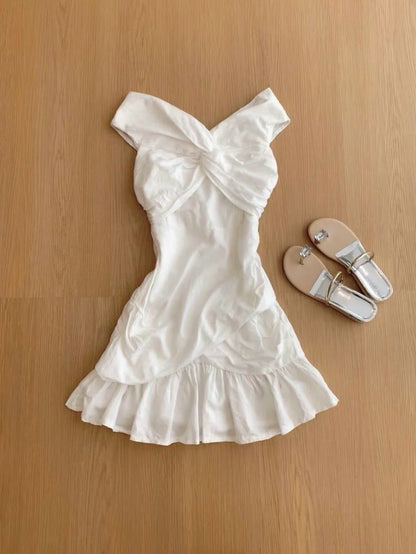 Classy A Line Off The Shoulder White Satin Short Homecoming Dress,Summer 16th Birthday Dress GG4386