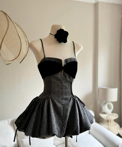 Unique A Line Spaghetti Straps Satin Polka Dots Short Homecoming Dress,Summer 18th Birthday Dress GG4391