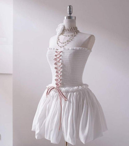 Sweet 17th White A Line Strapless Satin Short Homecoming Dress,Summer Birthday Dress GG4393