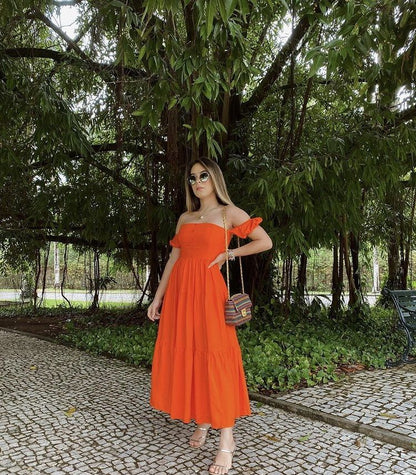Orange A Line Off The Shoulder Satin Long Prom Dress,Party Dress,Formal Evening Dress GG4399