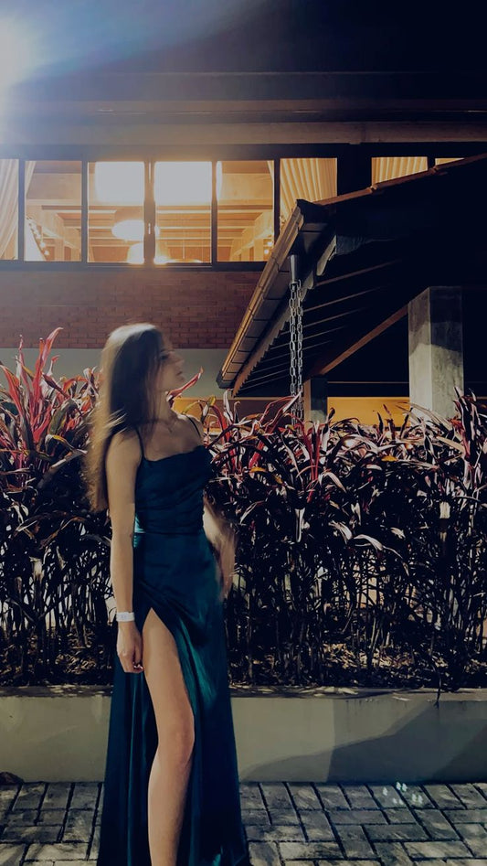 Dark Green Mermaid Spaghetti Straps Satin Slit Long Prom Dress,Party Dress,Formal Evening Dress GG4401