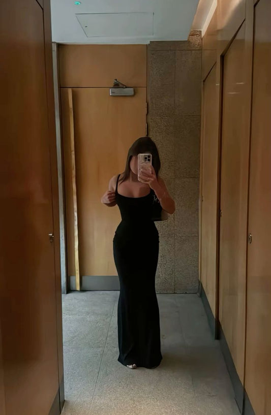 Impress Mermaid Spaghetti Straps Black Satin Long Prom Dress,Party Dress,Formal Evening Dress GG4407