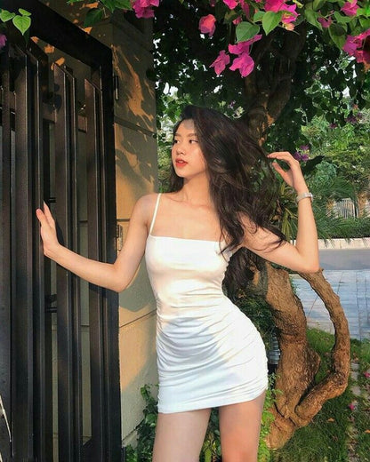 Simple Mermaid Spaghetti Straps Satin Short Homecoming Dress,Summer 18th Birthday Dress GG4415