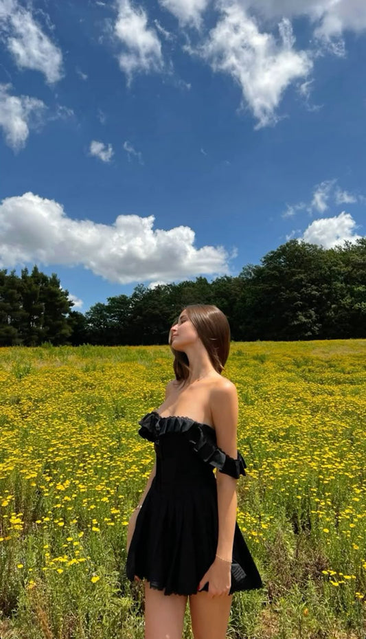 Classy A Line Off The Shoulder Black Satin Short Homecoming Dress,Summer 17th Birthday Dress GG4417