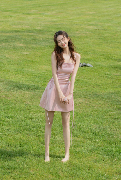 Cute A Line Spaghetti Straps Pleated Satin Short Homecoming Dress,Summer 17th Birthday Dress GG4418