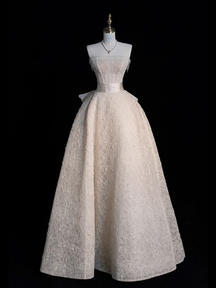 Elegant A Line Strapless Light Lvory Satin Applique Belt Long Prom Dress, Evening Dress GG442