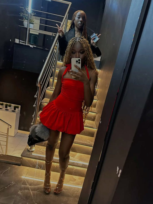 Tight Red A Line Halter Satin Short Homecoming Dress,Summer 19th Birthday Dress GG4427