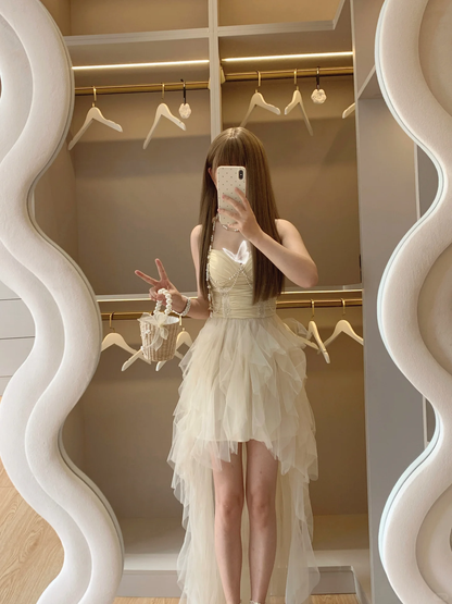 Fairy A Line Spaghetti Straps Chiffon Tulle Beads High-Low Homecoming Dress,Summer 17th Birthday Dress GG4432