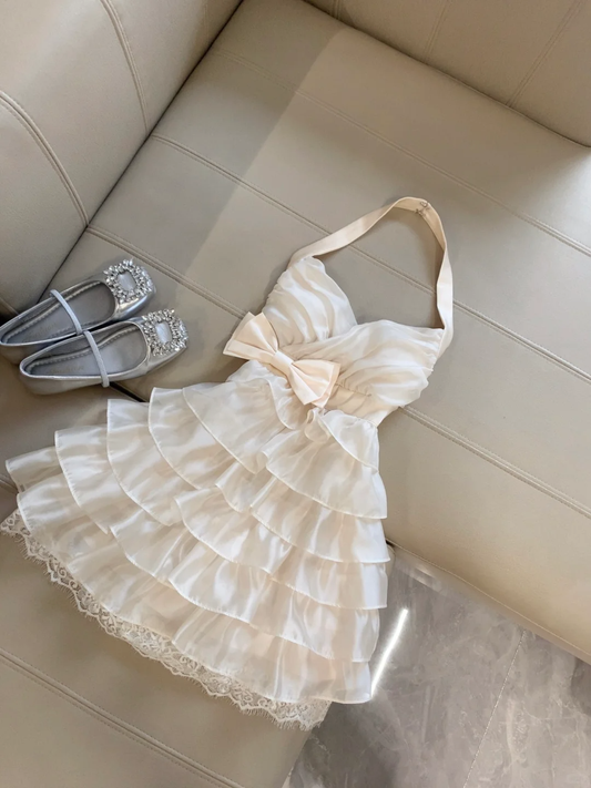 Modest A Line Halter Satin Lace Tiered Short Homecoming Dress,Summer 20th Birthday Dress GG4435