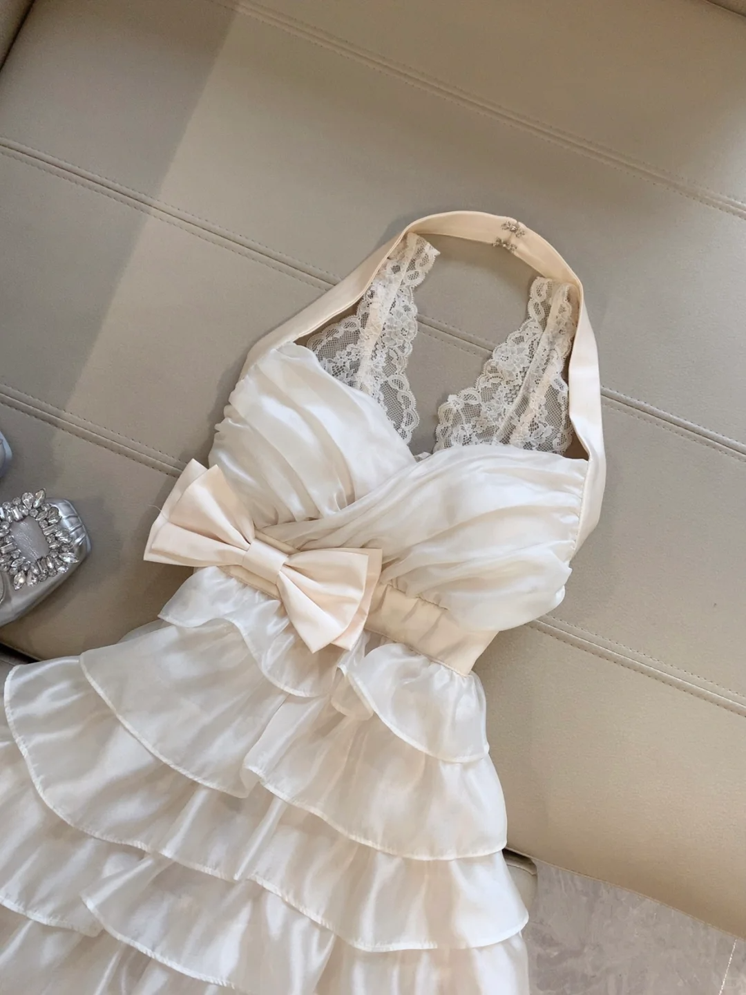 Modest A Line Halter Satin Lace Tiered Short Homecoming Dress,Summer 20th Birthday Dress GG4435