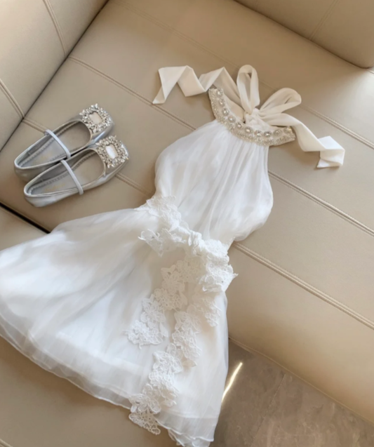 Loose A Line Beads Halter Chiffon With Lace Waist Belt Short Homecoming Dress,Summer 19th Birthday Dress GG4438