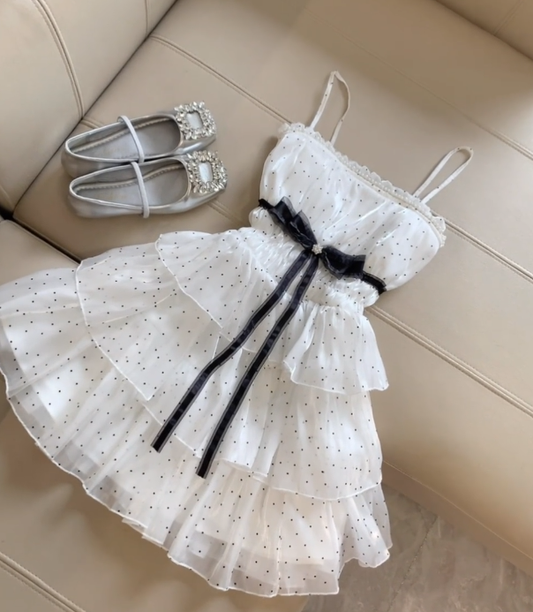 Cute A Line Spaghetti Straps Polka Dots Chiffon Tiered Short Homecoming Dress,Summer 18th Birthday Dress GG4439