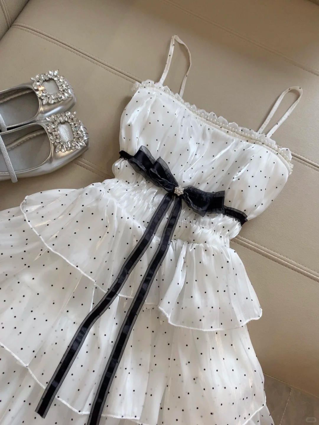 Cute A Line Spaghetti Straps Polka Dots Chiffon Tiered Short Homecoming Dress,Summer 18th Birthday Dress GG4439