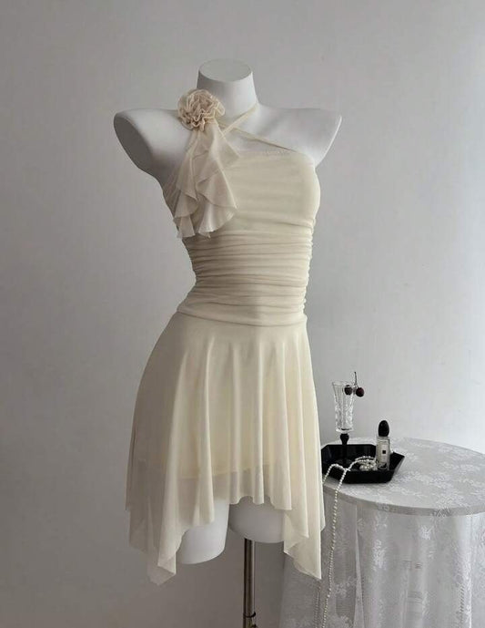 Halter Elegant A Line Chiffon With Flower Short Homecoming Dress,Summer 18th Birthday Dress GG4442