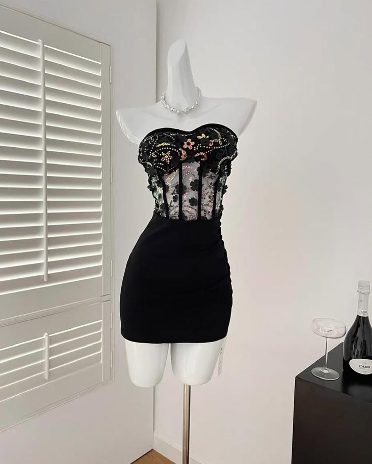 Gorgeous Mermaid Strapless Black Satin Sequin Applique Short Homecoming Dress,Summer 20th Birthday Dress GG4443