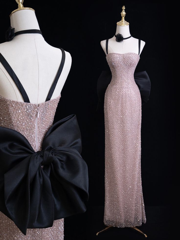 Gorgeous  A Line Spaghetti Straps Sweetheart  Sequin Back Bow Long Prom Dress, Evening Dress GG445