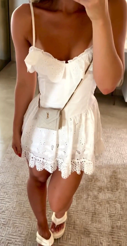 Classy White A Line Spaghetti Straps Satin Lace Short Homecoming Dress,Summer 18th Birthday Dress GG4451