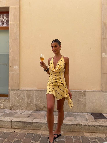 Pretty A Line Halter Printed Chiffon Ruffles Short Homecoming Dress,Summer 20th Birthday Dress GG4454