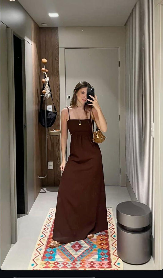 Brown A Line Spaghetti Straps Satin Long Prom Dress,Party Dress,Formal Evening Dress GG4458