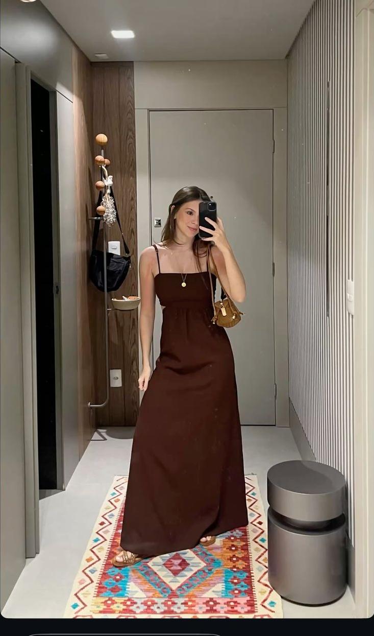 Brown A Line Spaghetti Straps Satin Long Prom Dress,Party Dress,Formal Evening Dress GG4458