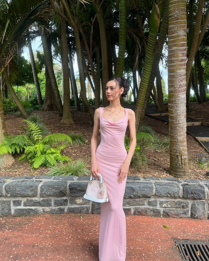 Elegant Mermaid U Neck Pink Satin Backless Long Prom Dress,Party Dress,Formal Evening Dress GG4475