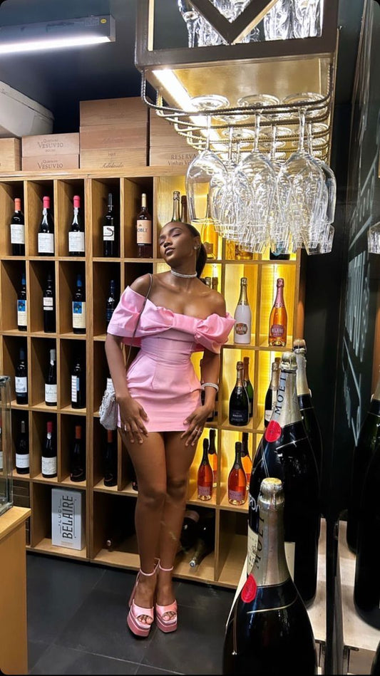 Pretty Mermaid Off The Shoulder Pink Satin Short Homecoming Dress,Summer 18th Birthday Dress GG4479