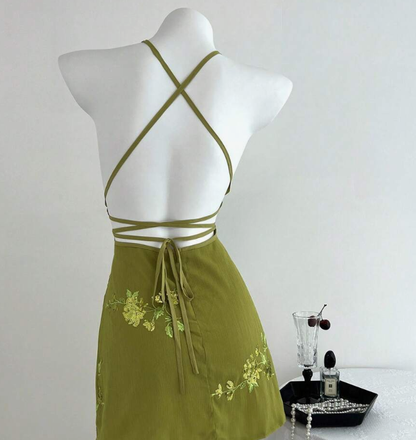 Gorgeous A Line Halter Satin Backless Sequin Embroidery Short Homecoming Dress,Summer 20th Birthday Dress GG4489