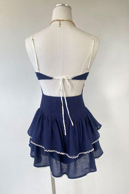 Simple A Line Spaghetti Straps Navy Satin Backless Short Homecoming Dress,Summer 18th Birthday Dress GG4492