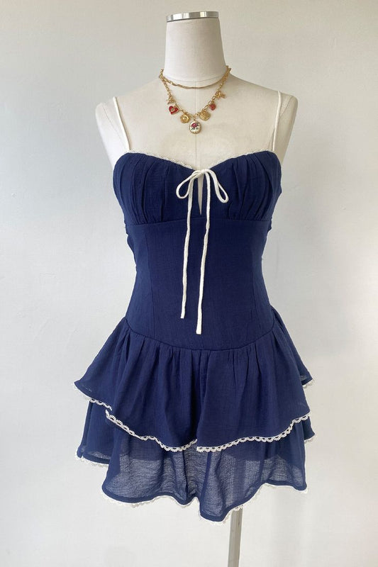 Simple A Line Spaghetti Straps Navy Satin Backless Short Homecoming Dress,Summer 18th Birthday Dress GG4492