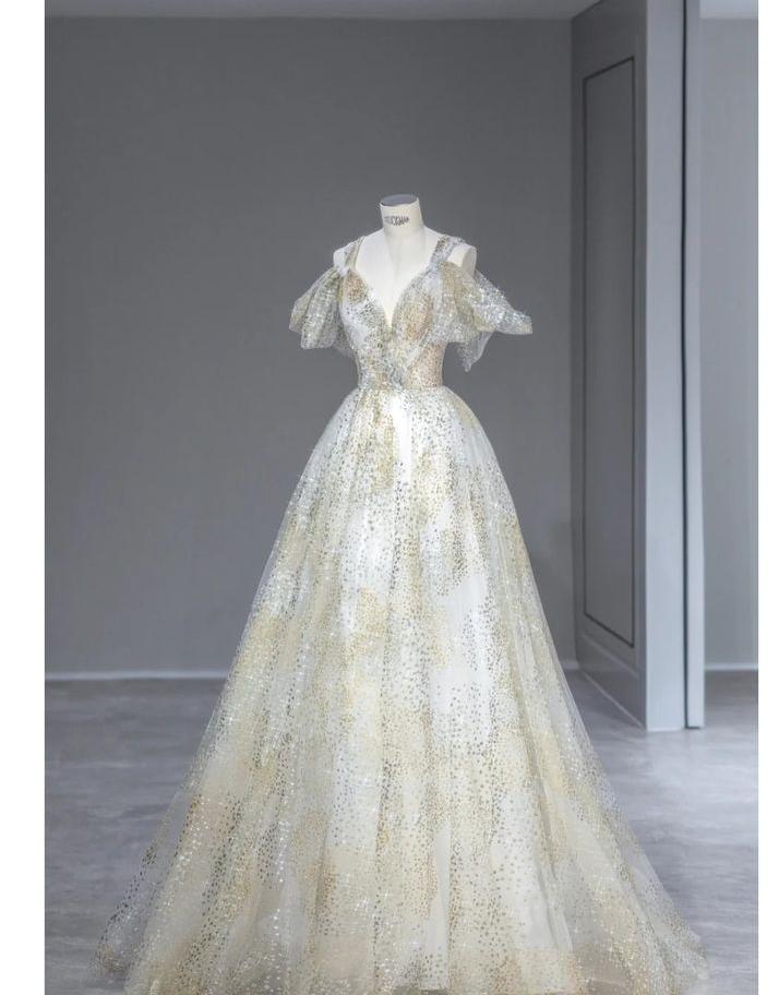 Gorgeous  A Line Off The Shoulder  Beaded Tulle Long Prom Dress, Evening Dress GG450