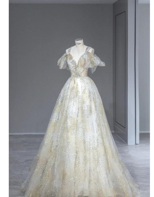 Gorgeous  A Line Off The Shoulder  Beaded Tulle Long Prom Dress, Evening Dress GG450