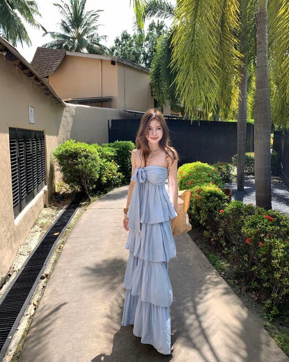 Strapless Mermaid Tiered Satin Long Prom Dress,Party Dress,Formal Evening Dress GG4500