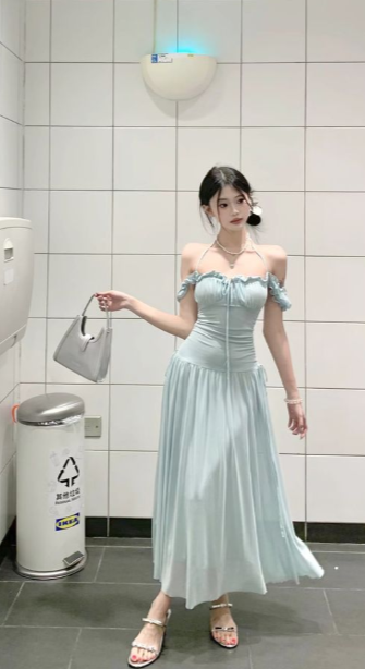 Classy A Line Off The Shoulder Satin Chiffon Long Prom Dress,Party Dress,Formal Evening Dress GG4508