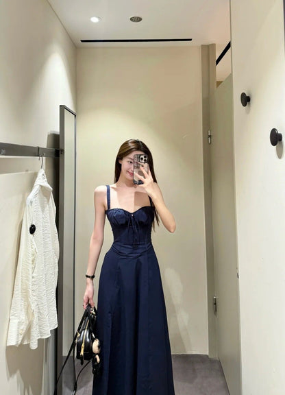 Navy Pretty A Line Spaghetti Straps Satin Long Prom Dress,Party Dress,Formal Evening Dress GG4513
