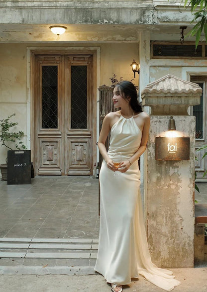 Elegant Mermaid Halter Satin Long Prom Dress,Party Dress,Formal Evening Dress GG4514