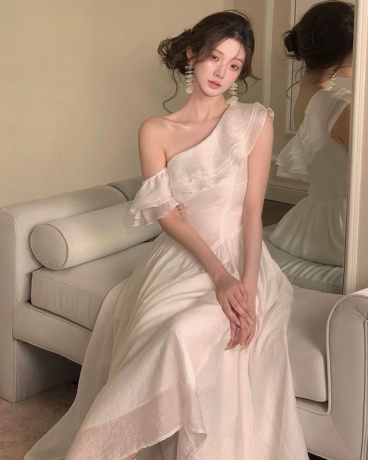 Princess A Line One Shoulder Ruffles Satin Long Prom Dress,Party Dress,Formal Evening Dress GG4516