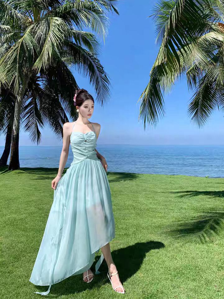 Chic A Line Halter Satin Chiffon Long Prom Dress,Party Dress,Formal Evening Dress GG4518