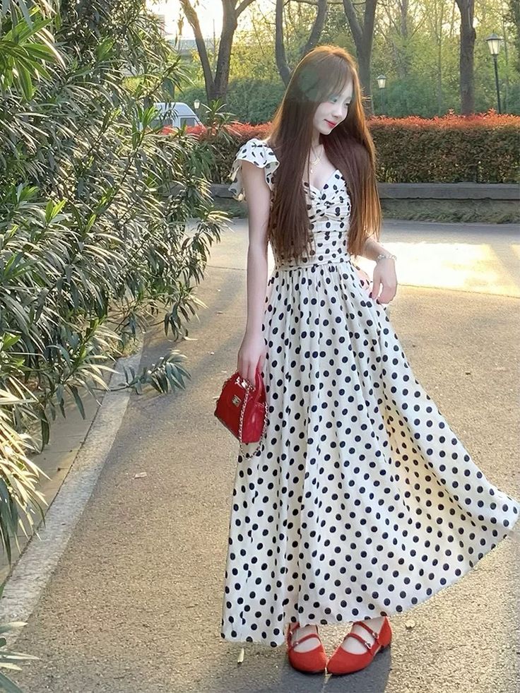 Printess A Line V Neck Polka Dots Satin Long Prom Dress,Party Dress,Formal Evening Dress GG4519