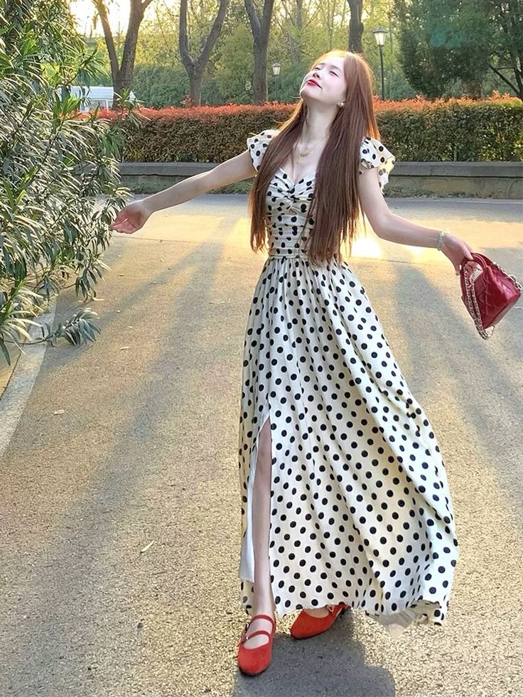 Printess A Line V Neck Polka Dots Satin Long Prom Dress,Party Dress,Formal Evening Dress GG4519