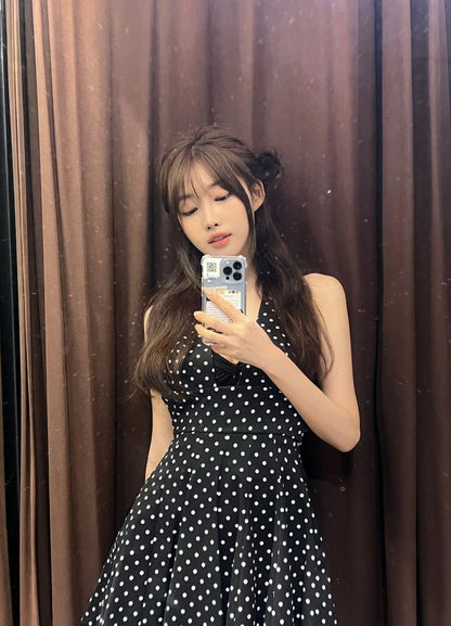 Pretty A Line Halter Satin Polka Dots Short Homecoming Dress,Summer 18th Birthday Dress GG4529