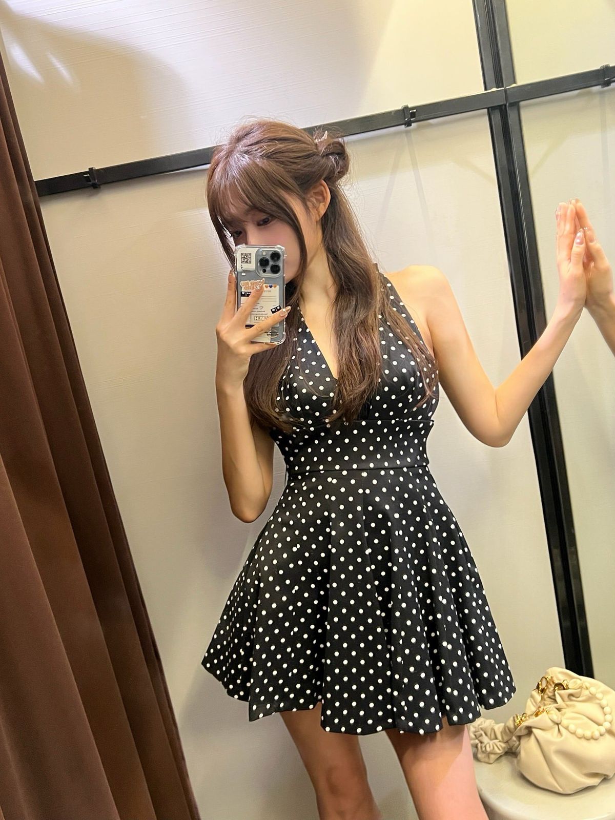 Pretty A Line Halter Satin Polka Dots Short Homecoming Dress,Summer 18th Birthday Dress GG4529