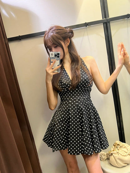 Pretty A Line Halter Satin Polka Dots Short Homecoming Dress,Summer 18th Birthday Dress GG4529