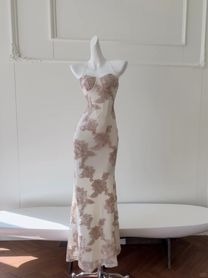 Pretty Mermaid Spaghetti Straps Satin Applique Long Prom Dress,Party Dress,Formal Evening Dress GG4539