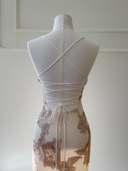 Pretty Mermaid Spaghetti Straps Satin Applique Long Prom Dress,Party Dress,Formal Evening Dress GG4539