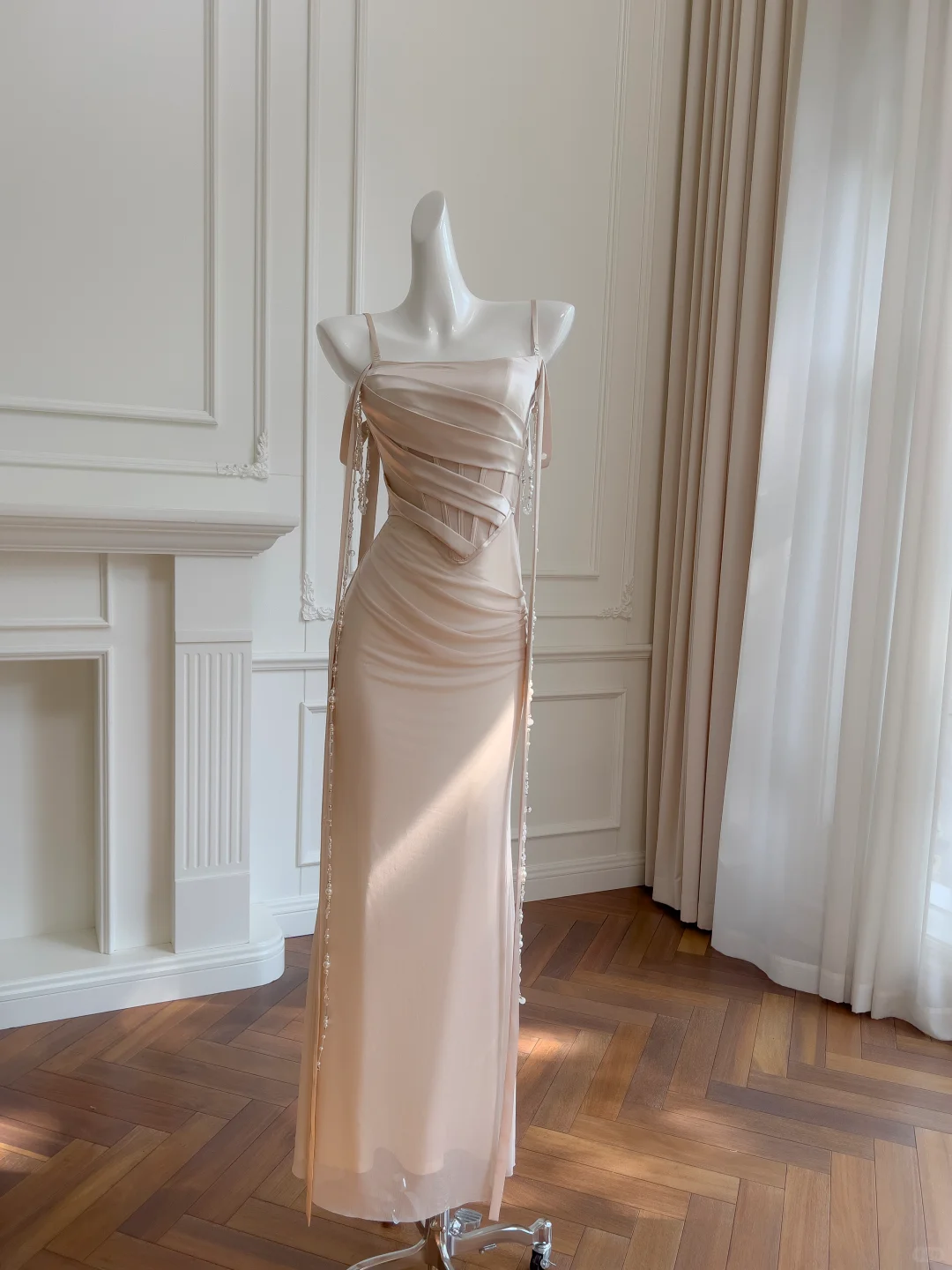 Romatic Mermaid Spaghetti Straps Satin Beads Long Prom Dress,Party Dress,Formal Evening Dress GG4540