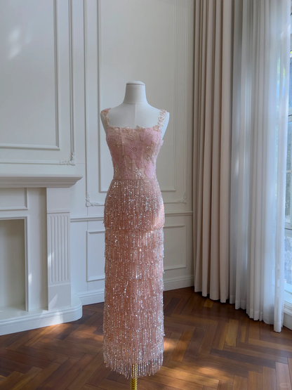 Gorgeous Exquisite Mermaid Spaghetti Straps Lace Tassel Beads Long Prom Dress,Party Dress,Formal Evening Dress GG4541